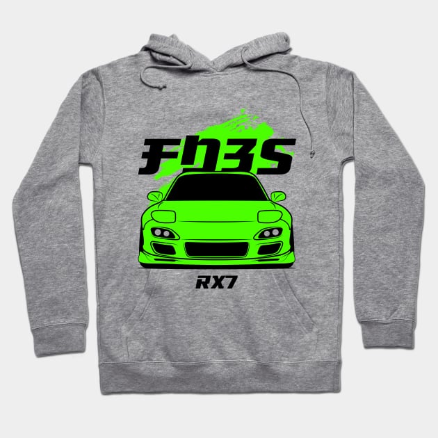 Front green rx7 fd3s Hoodie by GoldenTuners